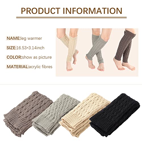 Image of SATINIOR Syhood 4 Pairs Cable Knit Leg Warmers Women Winter Knitted Crochet Knee Boot Stockings Cuffs Long Legging Socks