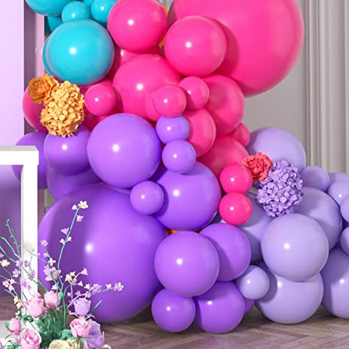 Blue Purple Balloon Arch Kit, Encanto Balloon Arch Kit, 126Pcs Balloon Arch With Purple Blue And Rose Red Balloons, Rose Red Purple Balloon Arch For Girls Birthday Encanto Theme Party Decorations #TOP4