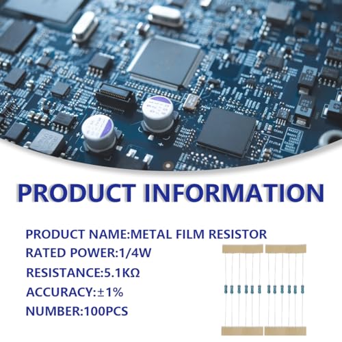 image for Innfeeltech 100 Pcs 1/4W 1% Tolerance 5.1K Ohm Metal Film Resistor Res