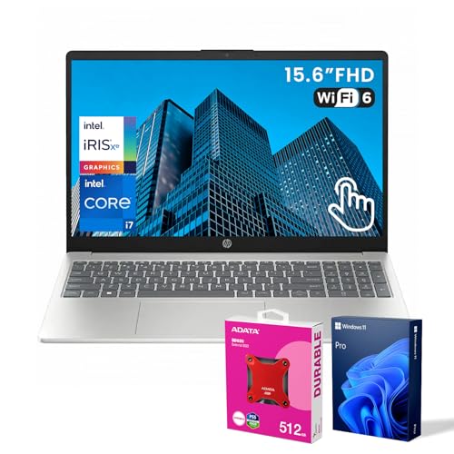 Image of HP 2025 Essential 15 Premium Next Gen AI Copliot Business Laptop, 15.6 inch FHD Touchscreen, Intel i7-1355U, 16GB RAM, 512GB SSD, Wi-Fi 6, USB-C, Win11 Pro, Silver, Bundle with ADATA 512GB External SSD