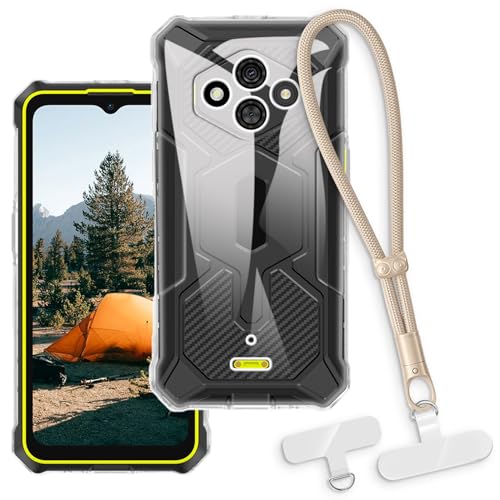 OAGELIM 2-in-1�ی�P�[�X�ƃ��X�g�X�g���b�v Ulefone RugKing 3 Pro �Ƃ̌݊������� ���O���\�ȃ��j���[�h�t���d�b�J�o�[�A����~�ߕ����h�~�O���b�v�n���h�� (�N���A + �S�[���h)