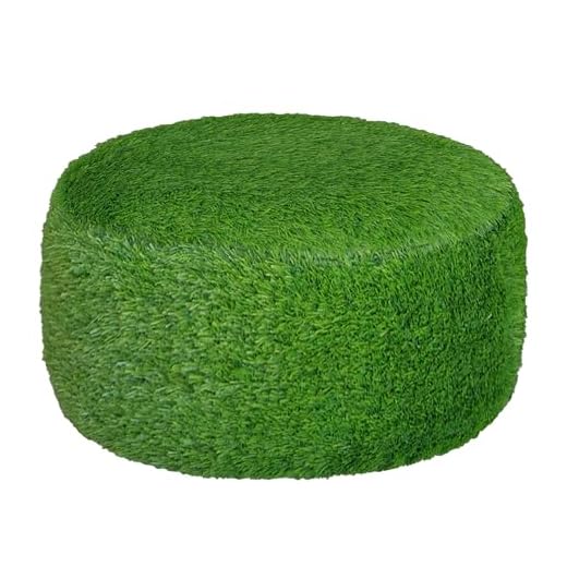 Artificial Grass Inflatable Ottoman with Air Pump, Fade-Resistant Patio Footrest Stool D21”x H9”, Outdoor Round Pouf Ottoman with Portable Handle Suitable for Garden, Camping, Bedroom, Living Room