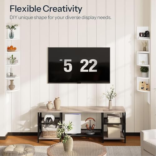Image of HOOBRO Corner Shelf Wall-Mounted, Set of 2 Floating Corner Shelves for Wall, 5-Tier Corner Bookshelves for Living Room, Bedroom, Bathroom, Home Office, White WT26BJP201