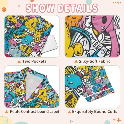 senya Animals and Words Satin Summer Pajama Sets Silk Short Sleeve Button Down Sleepwear3