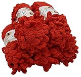 9m je Knäuel, gesamt 45m 5 x 100 Gramm Strickwolle Alize Puffy, 500 Gramm Fingerstrick - Wolle super bulky, Schlaufenwolle, Stricken ohne Nadel (rot 56)