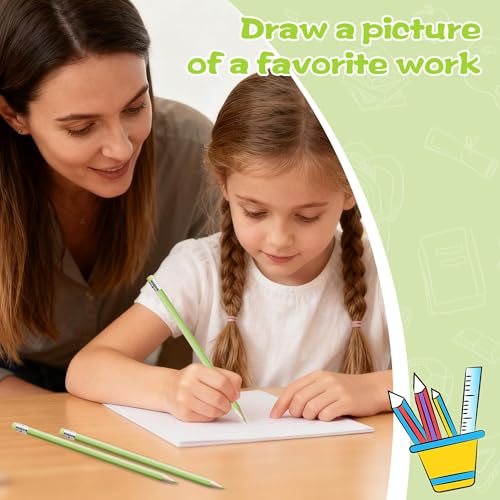 sqzrmdcg 12 PCS Macaron Green Colored Pencils with Eraser Pre Sharpened Pencil 2 HB - Ideal for Checking, Grading, Tests & Office/School Supplies - Image 4