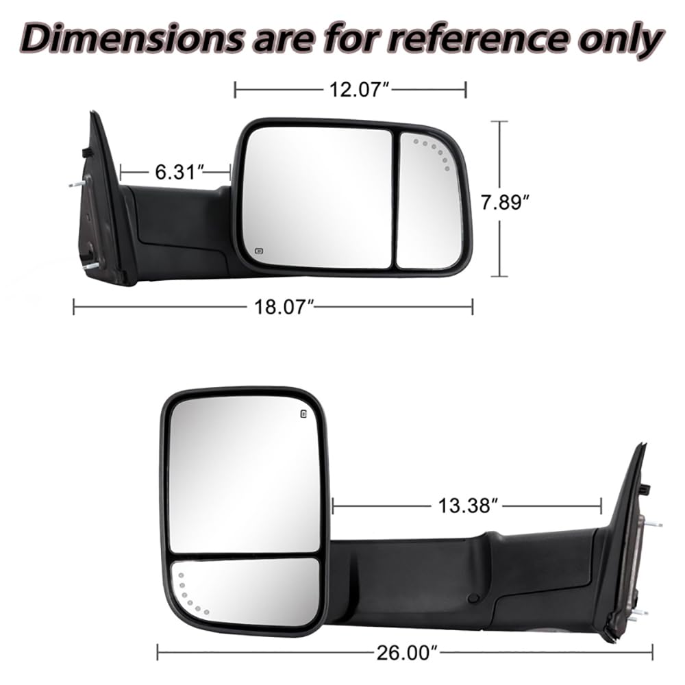 TiJeRa Seitenspiegel für Dodge Ram 1500 2500 3500 2009-2018 Autozubehör Autoaußenspiegel Montage