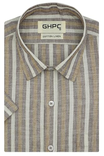 Image of GHPC Cotton Linen Striped Half Sleeves Regular Fit Formal Shirt for Men