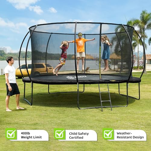 Image of Gigu 10FT 12FT 14FT 15FT 16FT Recreational Trampolines with Enclosure Net and Ladder and Anti-Rust Coating, ASTM Approved Trampoline Outdoor for Kids and Adults Outdoor Yard Trampolines