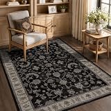 INOVADAY Tapis Lavable Antidérapant à Poils Courts Vintage Boho 90 x 150 cm pour Salon, Couloir, Chambre, Cuisine, Bureau, Salle à Manger et Entrée, Noir