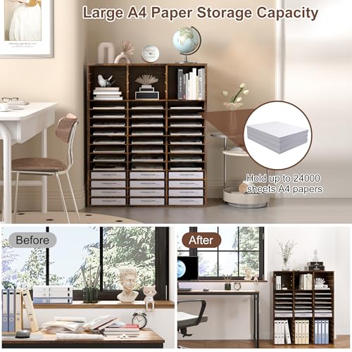 Solinxe Wooden File Organizer, 48 Slots Literature Mail Sorter Document Paper Storage Rack with Adjustable Shelves, Large Mailbox Cubbies for Office Home Classroom, Antique