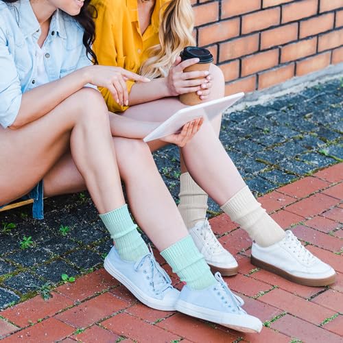 Image of Benefeet Sox Crew Socks for Women Retro Cotton Ribbed Knit Casual Socks Solid Color Athletic Sock