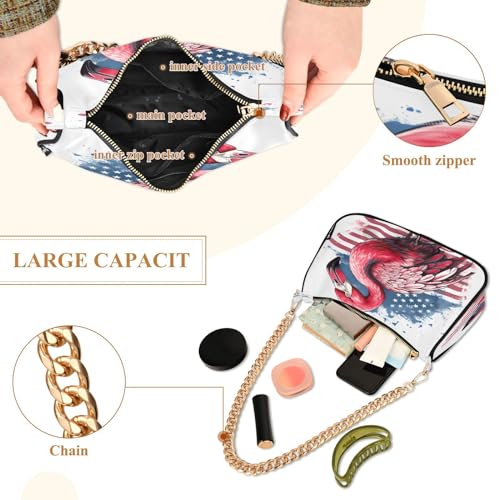 Image of Shoulder Bags for Women American US Flag Independence Day Patriotic Hobo Tote Handbag Small Clutch Purse with Zipper Closure