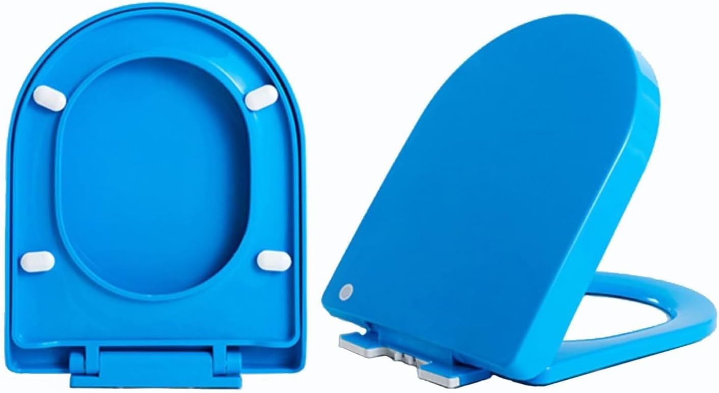 D-Shape Toilet Seat, Soft Close with Quick Release, Thickened PP Material, Adjustable Hinges, Easy Installation, Colored Toilet Seat, 360x445mm, Blue/Orange(Blue)