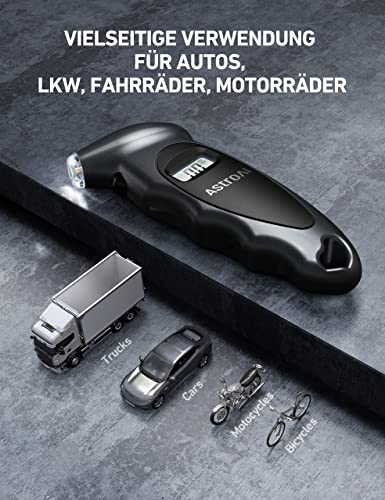 AstroAI Reifendruck Prüfer Digitaler Luftdruckprüfer für Autos mit AAA Batterie & LCD-Display, 150PSI, Geländewagen, Transporter, LKW, Fahrräder (mit Autoventilen) und Motorräder, Schwarz
