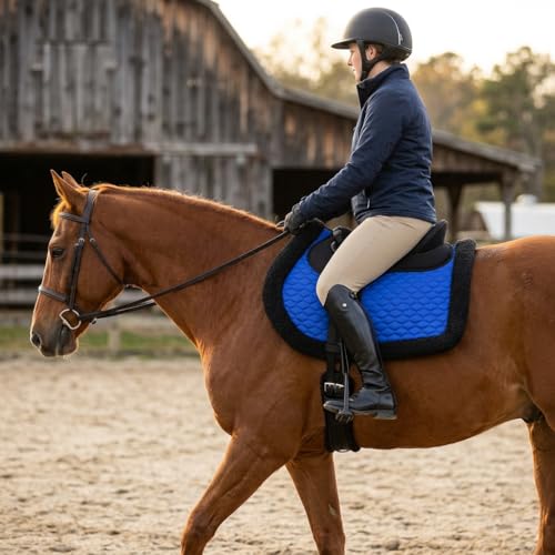 Image of Horse Quilted English Bareback PAD Trail Fleece Neoprene Royal Blue 72F48RB