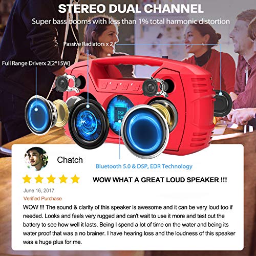 AOMAIS GO Bluetooth Speakers,Waterproof Portable Indoor/Outdoor 40W Wireless Stereo Pairing Booming Bass Speaker,40-Hour Playtime with 10000mAh Power Bank,Durable for Home Party,Camping-2020 New(Red)