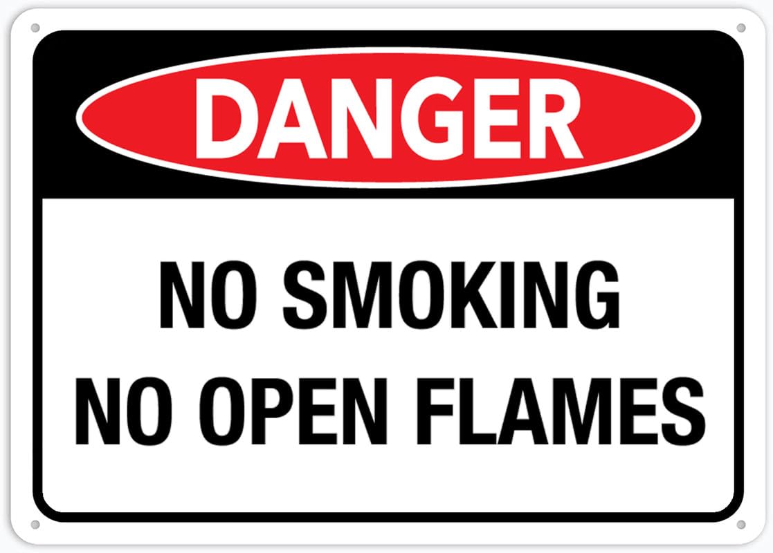 Danger No Smoking No Open Flames Aluminum Metal Sign 12"x8" For Business/Workplace/Office/Home/Delivery/Road/Garden Use