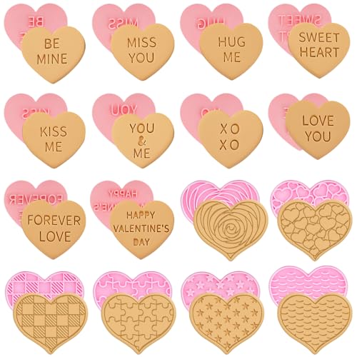 ylnurac 16Pcs Heart Cookie Cutter 3D Valentines Cookie Cutters Stamps