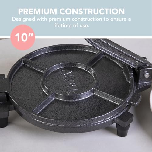 Image of ALPHA LIVING Tortilla Press - 10 Inch Cast Iron Quesadilla Maker - Heavy Duty Empanada Maker Press - Cast Iron Tortilla Maker for Kitchen, Home Use