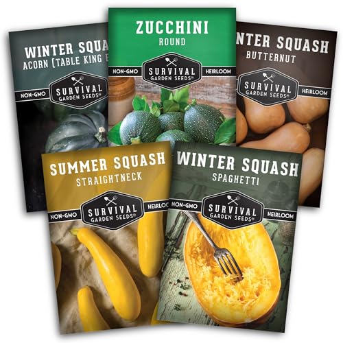Squash Seeds Collection for Planting - 5 Heirloom Variety Pack with Summer & Winter Types: Round...