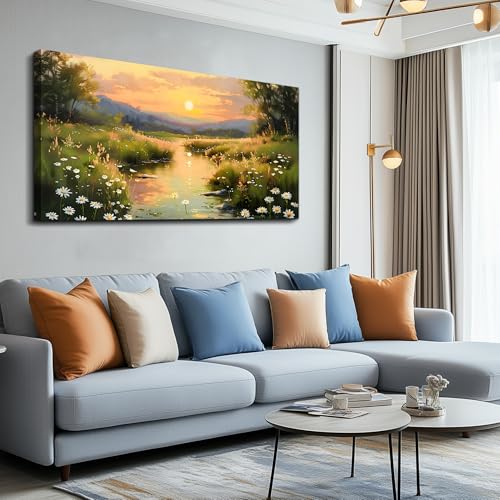 KELIYUAN Canvas Wall Art For Living Room Bedroom Wall Decor For Office Farmhouse Mural Retro Rural Landscape Painting Artwork Pictures Dining Room Hallway Home Decoration Ready To Hang 20x40 In