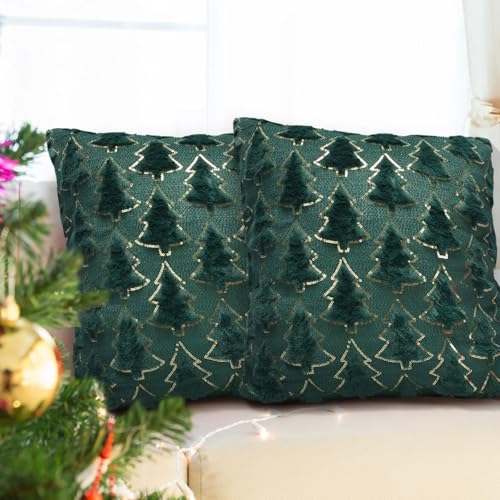 LAMEK 2 Stück Weihnachtsbaum Kissenbezug 45x45 cm Weihnachten Baum...