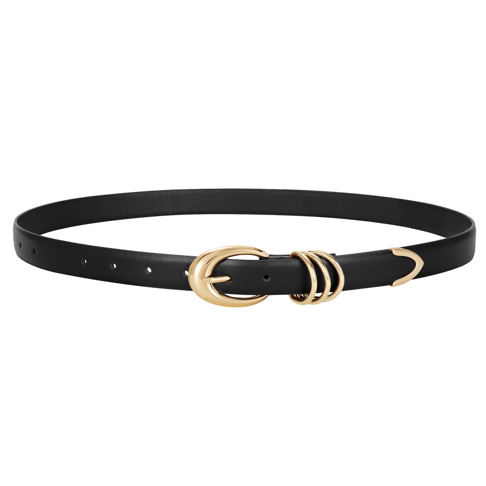 LEACOOLKEY Womens Leather Belt for Jeans Dress Pants Fashion Ladies Leather Belt with Gold Buckle