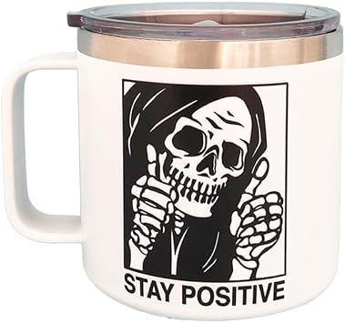 EXIGENT Funny Stay Positive Skull Coffee Tea Cup Mug Collectible 14Oz Ounces Birthday Gifts Decorations SKULL