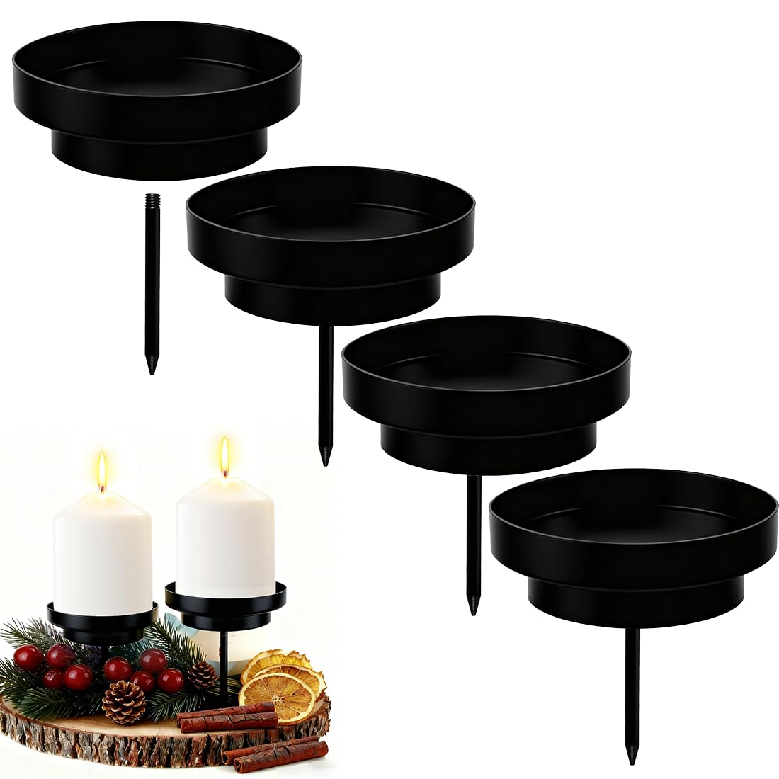 8er-Set Adventskranz Kerzenhalter – Stabile Stabkerzenhalter In Schwarz Matt Für DIY-Deko