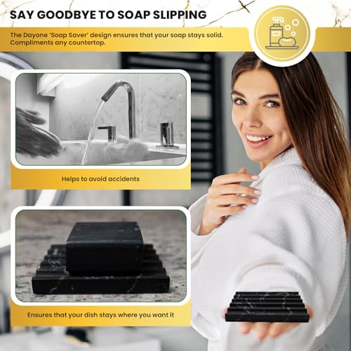 Porte-savon rectangulaire marbre noir avec rainures de drainage