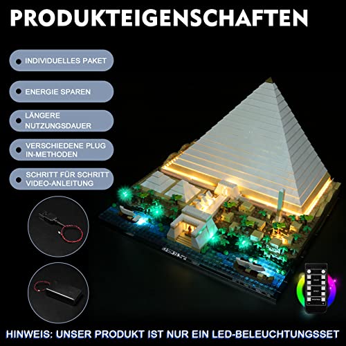 LED Lighting Kit for Lego 21058 Architecture Cheops Pyramid Building Kit (Lights Only) Remote Control Lighting Kit Compatible with Lego The Great Pyramid of Giza - Image 4