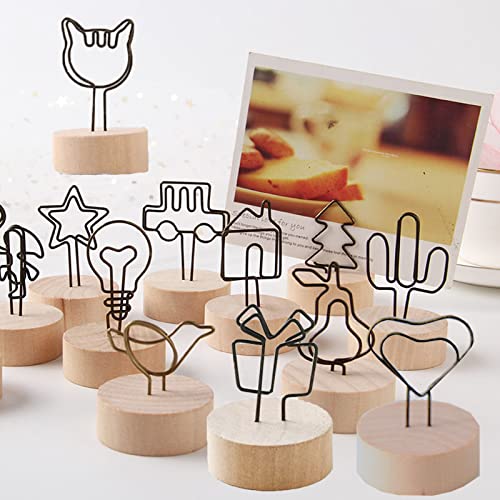 YouYuer 12PCS Soporte para Tarjetas de Notas con Tarjetas Kraft Portatarjetas de Madera Soporte Número Porta Tarjetas Madera para Número de Mesa,Tarjeta de Presentación,Cumpleaños