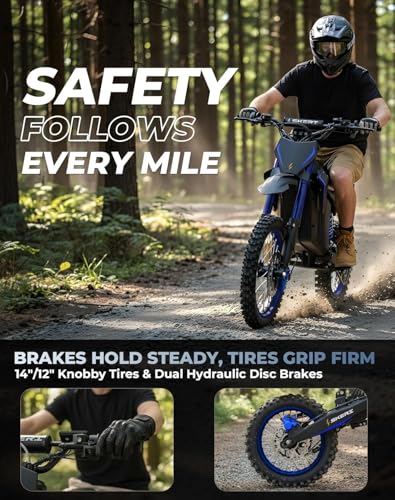 Image of Skeri Electric Dirt Bike for Adults & Teens, 14 inch /12 inch Fat Tire 3200W Motor 32MPH Off-Road EBike, 48V 21Ah Battery Hydraulic Disc Brakes Dual Suspension IPX5 Waterproof, Fit for Age 13+