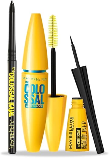 Maybelline New York Eye Makeup Kits & Combos - Eyeliner Combo with Colossal Superblack Kajal, Colossal Waterproof Mascara & Colossal Bold Liner