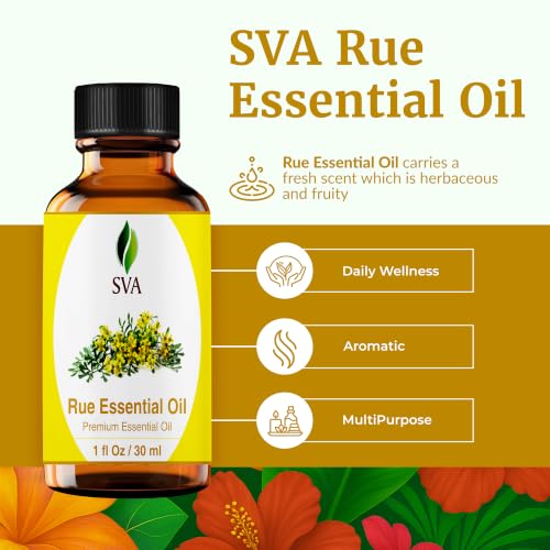 Image of SVA Rue Essential Oil, Glass Bottle with Dropper, 1 Fl Oz (30 ml) | Rue Essential Oil for Diffuser, Skin Care, Hair Care, Massage, Soap Making, Candle Making, Home Fragrance & DIY Blending
