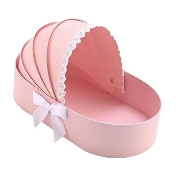 Baby Shower Cradle Floral Box, 13.19x6.89x8.27 in Fillable Cardboard Flower Arrangement Basket, Pink