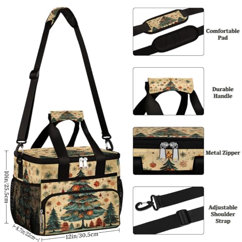 Insulated Picnic Backpack Lunch Box for Women Men Picnic Basket Tote Lunch Bag Picnic Bag Portable Lunch Bags for Picnic, Beach, Work, Trip,Office, Camp Xmas Christmas Trees
