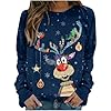 Pullover Damen Herbst, Weihnachtspullover Damen Lustige Weihnachten Ugly Christmas Sweatshirt Baumwolle Pulli Herbst Winter Sweater Weihnachtskostüm weihnachtskleid, Marine XXL