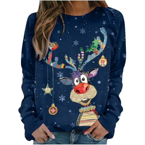 Pullover Damen Herbst, Weihnachtspullover Damen Lustige Weihnachten Ugly Christmas Sweatshirt Baumwolle Pulli Herbst Winter Sweater Weihnachtskostüm...