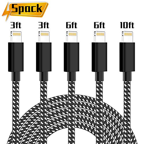 PLmuzsz MFi Certified iPhone Charger Lightning Cable 5 Pack High Speed Nylon Braided