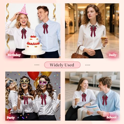 Image of Rhinestone Retro British Style Pre-tied Adjustable Fabric Ribbon Bow Tie for Women Men Uniform Necktie Bownot