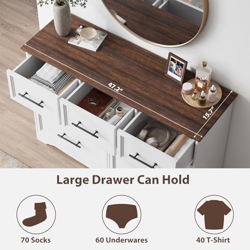 Image of Bedroom Set, 3 Pieces Bedroom Furniture Set, Wood 7 Drawer Dresser and Nightstands with Charging Station, Farmhouse Storage Organizer Cabinet for Bedroom, White