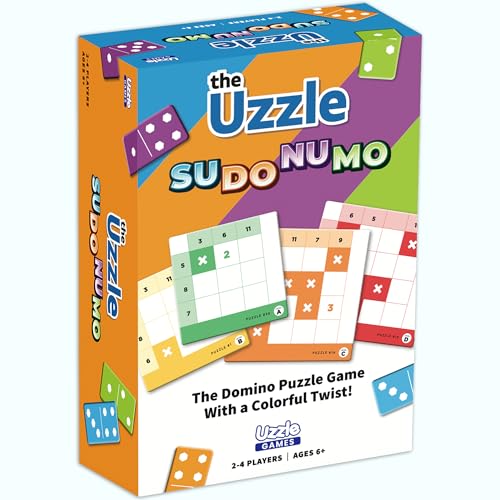 Uzzle Games - Sudonumo Domino - 24 Dominoes, 120 Puzzles, Multi-Level Difficulty (A-D), 2-4 Players, Ages 6+ - Fast-Paced Mind Games - Travel Games for Family Fun