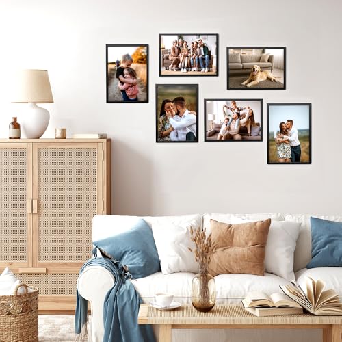 Alyoen Bilderrahmen Din A4 6er-Setm, Holz Rahmen(21 x 29,7 cm), Bilderrahmen Kinderzeichnungen A4 für Fotos, Bilder, Poster, Schwarz