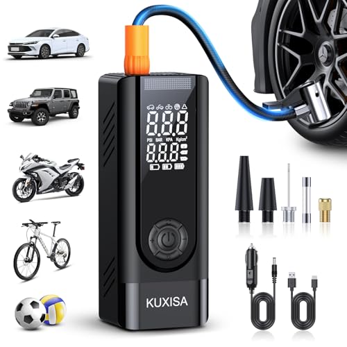 KUXISA Tire Inflator Portable Air Compressor, 180PSI Air Compressor with Digital Pressure Gauge, 3X Faster Portable Air Pump for Car, Motorcycle, Bicycle, Ball and More(Black)