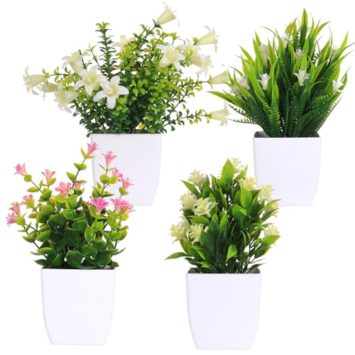 4 Stück Kunstpflanze Klein mit Topf, Deko Künstliche Pflanzen Kleine Kunstpflanzen im Topf,...