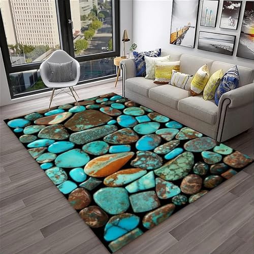 Tapis de salon 3D galets de plage 180x280 cm lavable et antidérapant