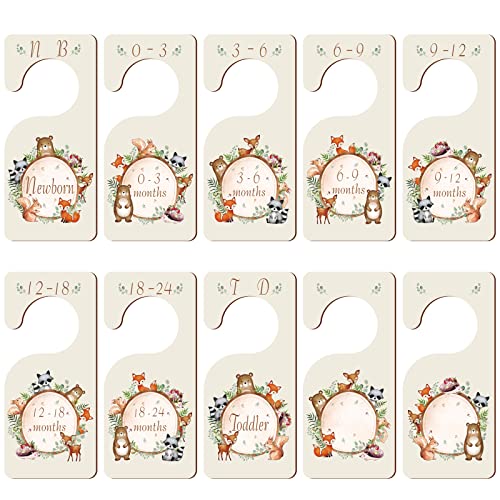Image of 10 Pcs Woodland Baby Closet Size Dividers Wooden Nursery Hanger Dividers Newborn Closet Organizer Double Sided for Clothes Baby Girls or Boys Room Baby Shower Decor from Newborn to 24 Months