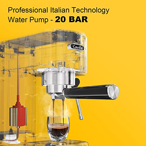 Cavdle Espresso Machine 20 Bar, Professional Espresso Maker With Milk Frother Steam Wand, Compact Espresso Coffee Machine With 35Oz Removable Water Tank For Cappuccino, Latte, Stainless Steel, Yellow #TOP1